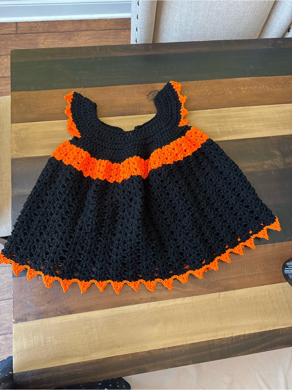 Handmade Kids Black and Orange Crochet Dress and hat
